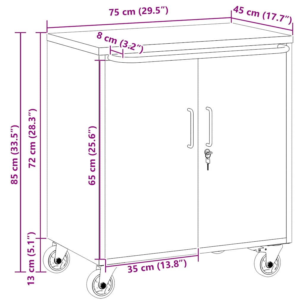 vidaXL Wózek roboczy na kółkach z półką Czarny i szary 75 x 45 x 85 cm
