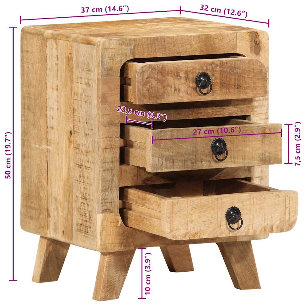 vidaXL Szafka nocna 2 szt. 37x32x50 cm Drewno lite surowe mango