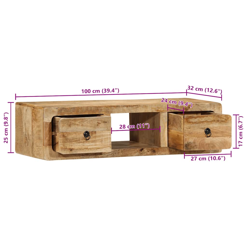 vidaXL Szafka ścienna pod TV 100x32x25 cm Drewno lite, surowe, mango