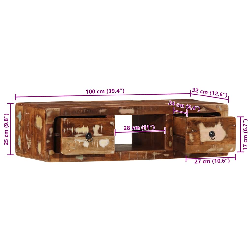 vidaXL Szafka ścienna pod TV 100x32x25 cm lite drewno odzyskane