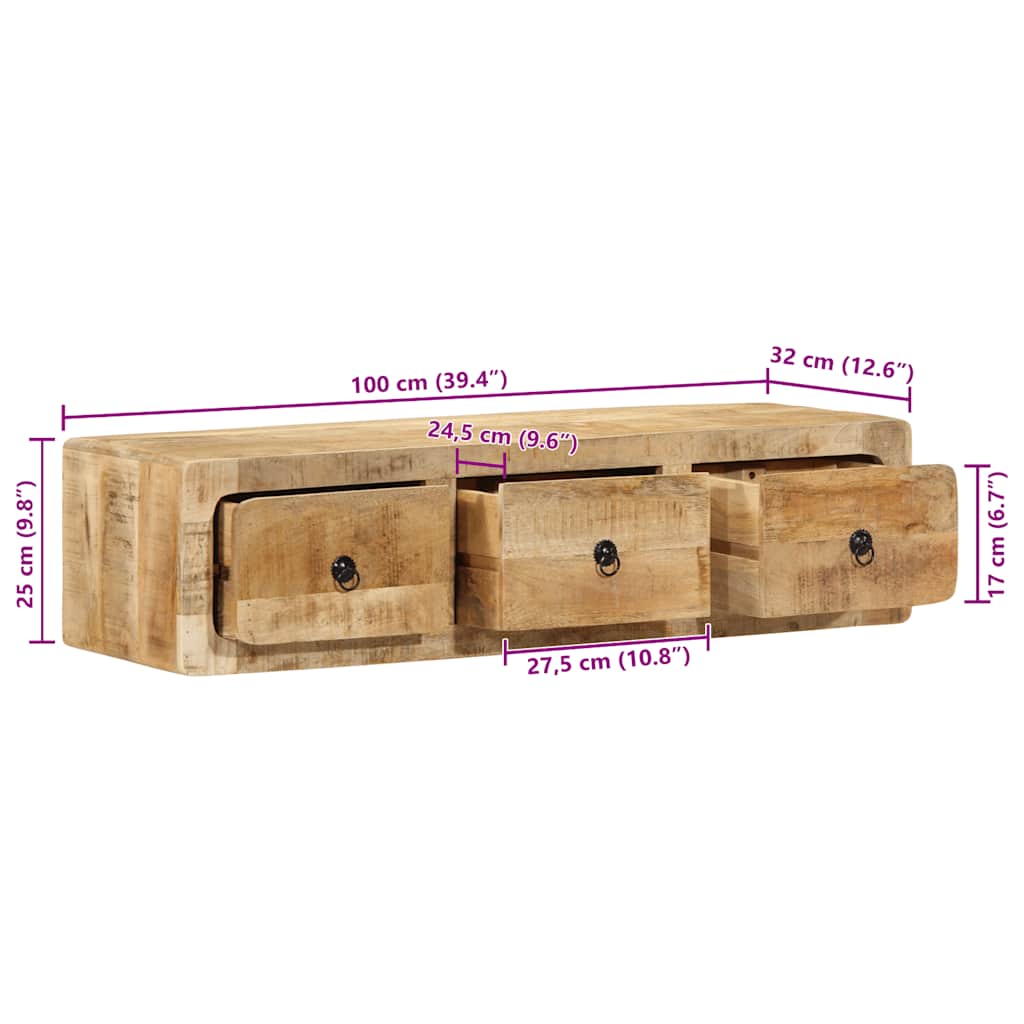 vidaXL Szafka ścienna pod TV 100x32x25 cm Drewno lite, surowe, mango