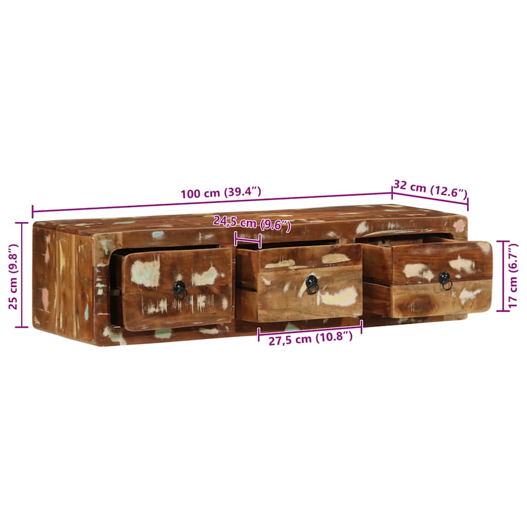 vidaXL Szafka ścienna pod TV 100x32x25 cm lite drewno odzyskane