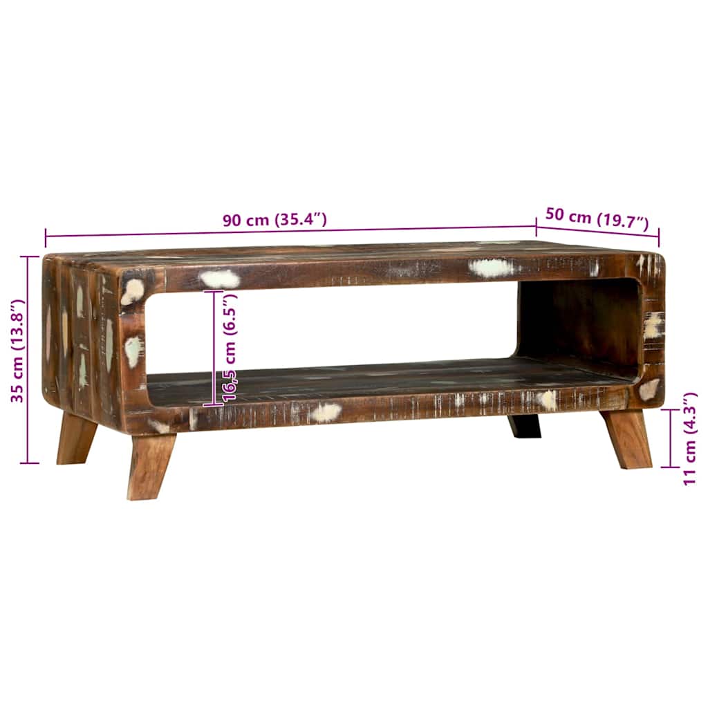 vidaXL Stolik kawowy 90 x 50 x 35 cm Lite Drewno Recyklingowe