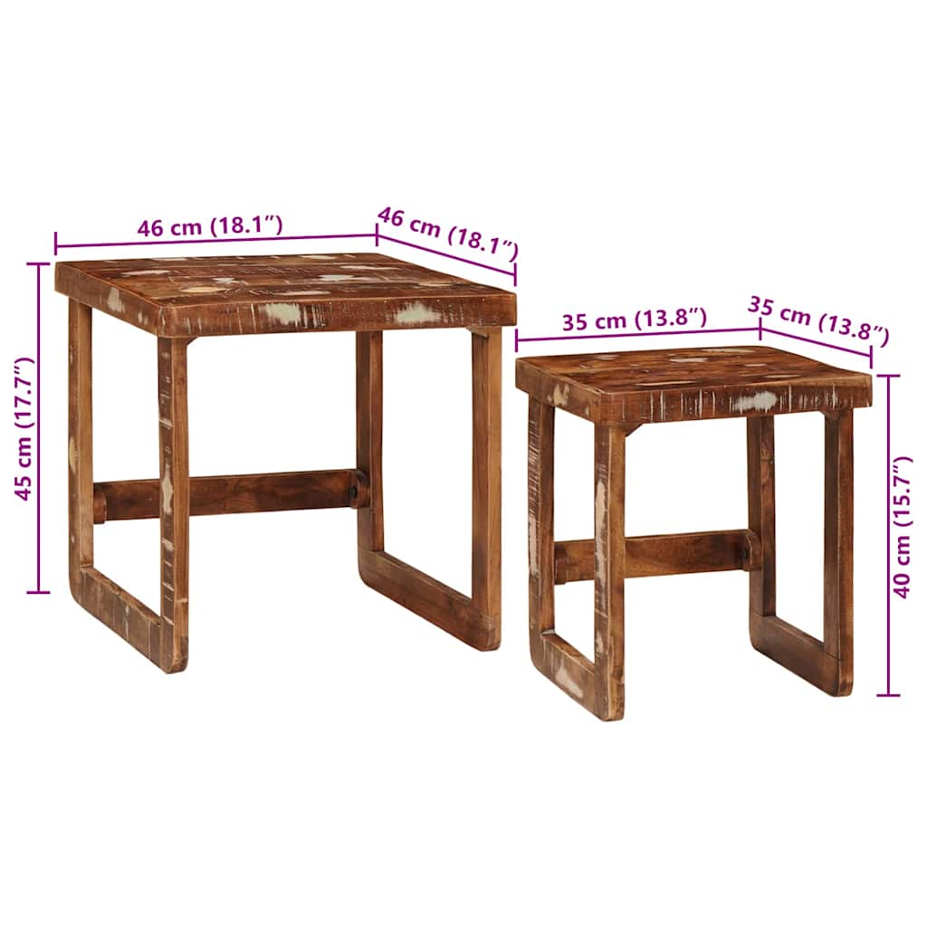 vidaXL Stolik gniazdowy 2 pcs 46 x 46 x 45 cm Lite Drewno Recyklingowe