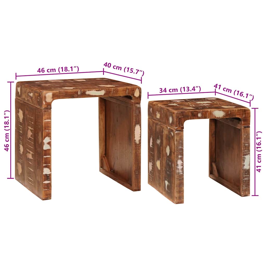vidaXL Stolik gniazdowy 2 pcs Brązowy Lite Drewno Recyklingowe