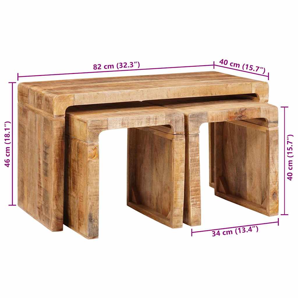 vidaXL Stolik Nesting 3 pcs Brązowy Drewno z mango