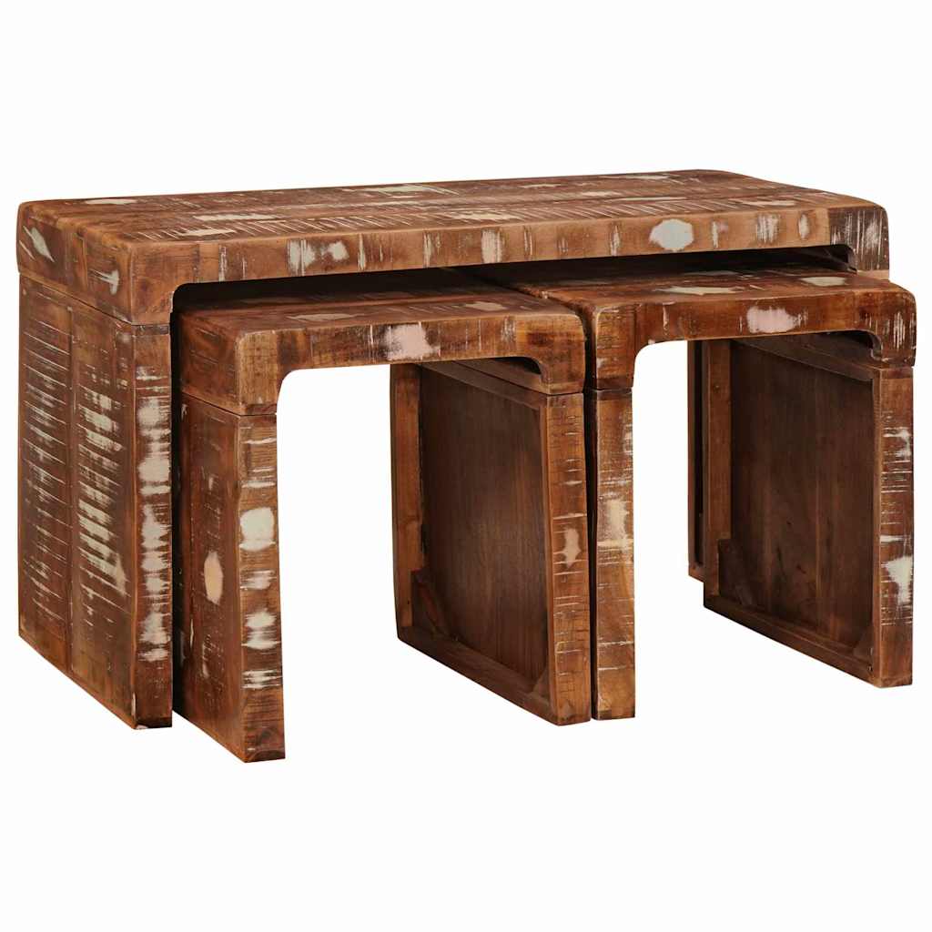 vidaXL Stolik Nesting 3 pcs Brązowy Lite Drewno Recyklingowe