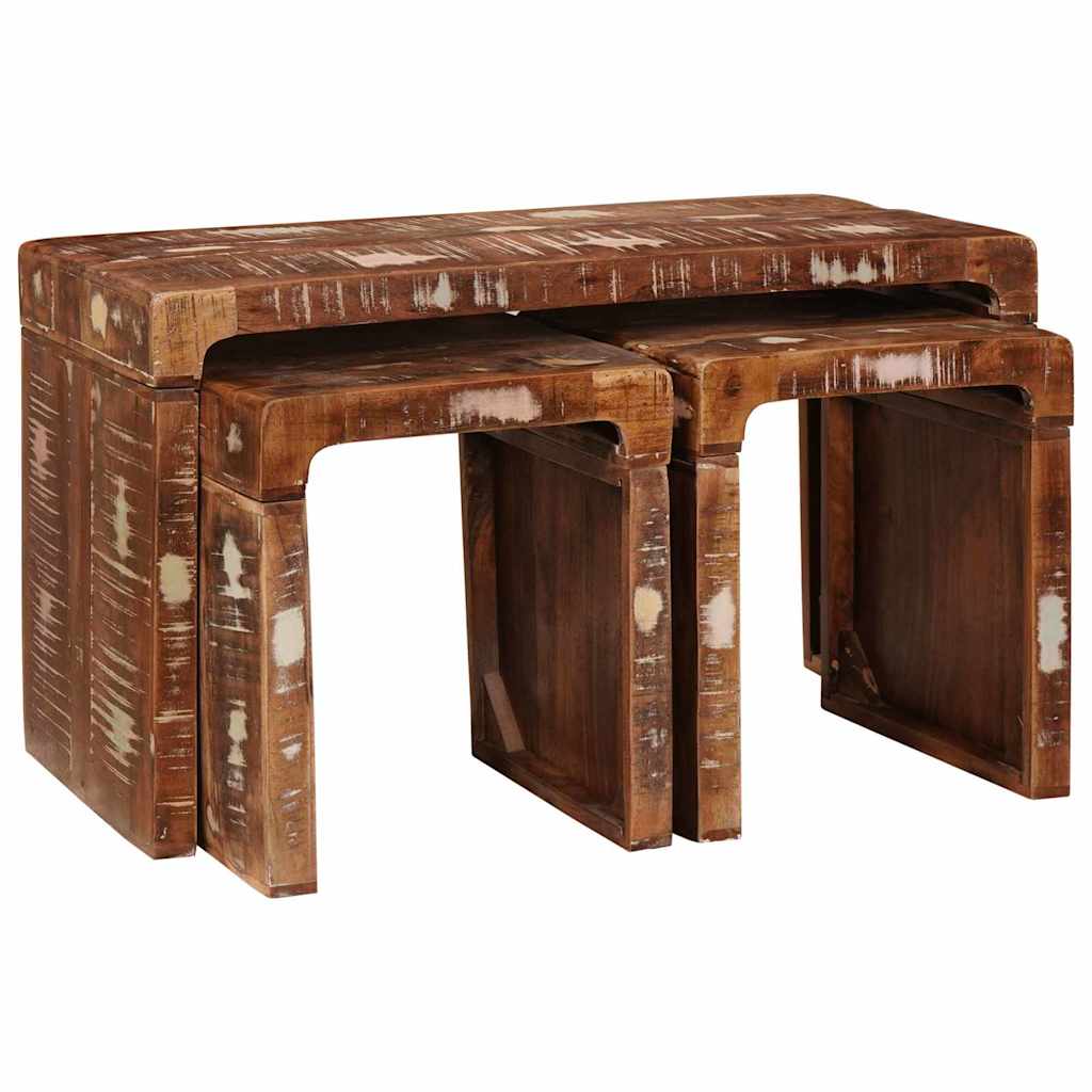 vidaXL Stolik Nesting 3 pcs Brązowy Lite Drewno Recyklingowe