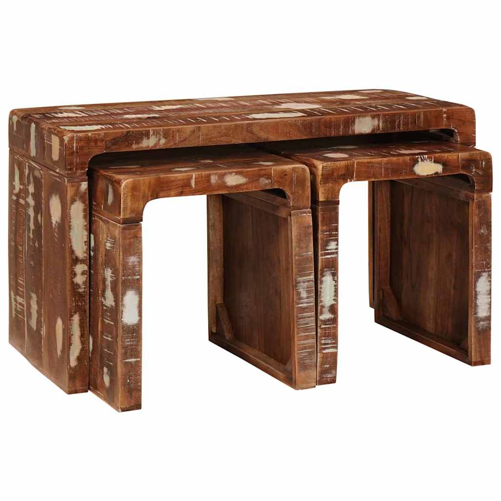 vidaXL Stolik Nesting 3 pcs Brązowy Lite Drewno Recyklingowe