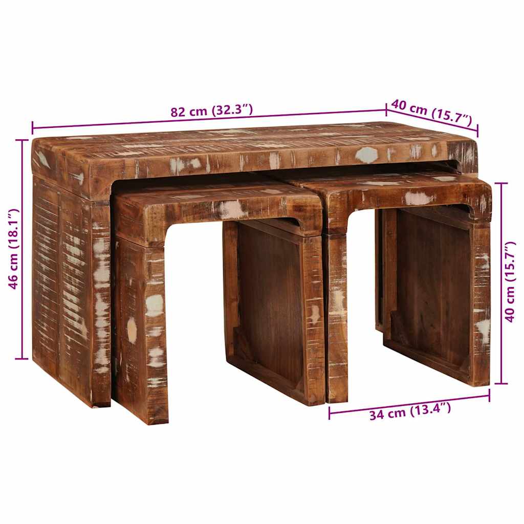 vidaXL Stolik Nesting 3 pcs Brązowy Lite Drewno Recyklingowe