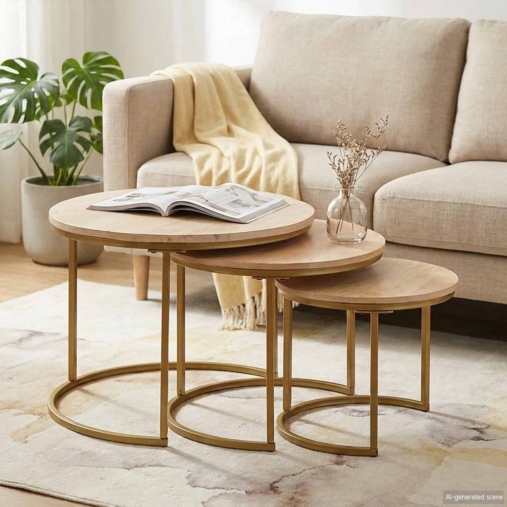 vidaXL Nesting Stoły Kawowe 3 pcs Brązowy Lite drewno mango i stal