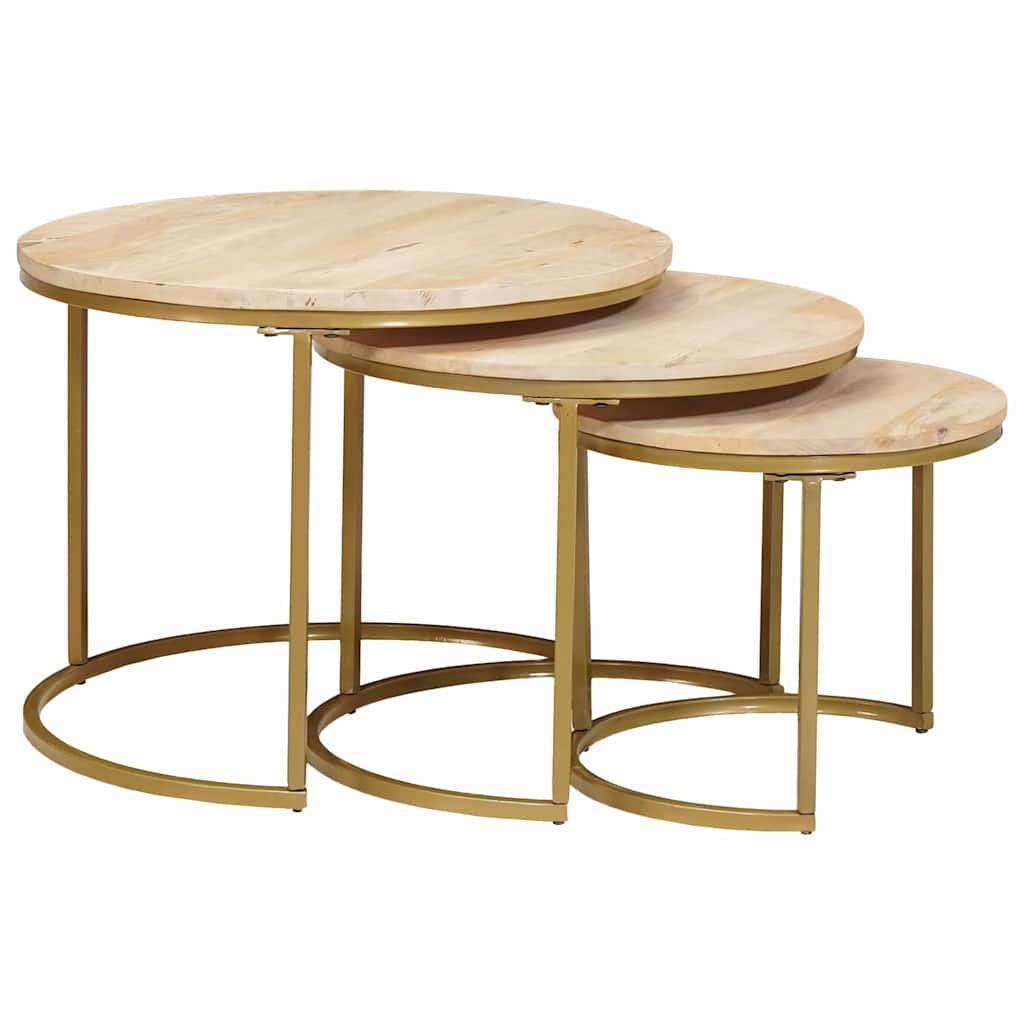 vidaXL Nesting Stoły Kawowe 3 pcs Brązowy Lite drewno mango i stal