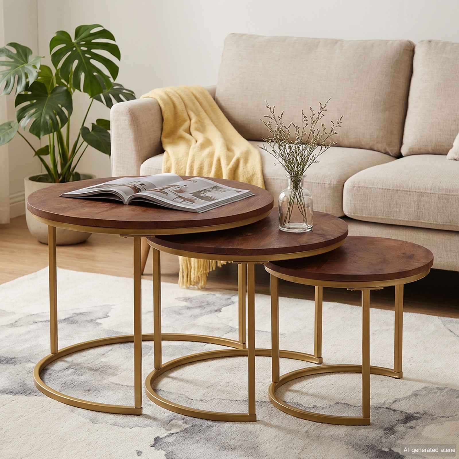 vidaXL Nesting Stoły Kawowe 3 pcs Ciemny brąz Lite drewno mango i stal