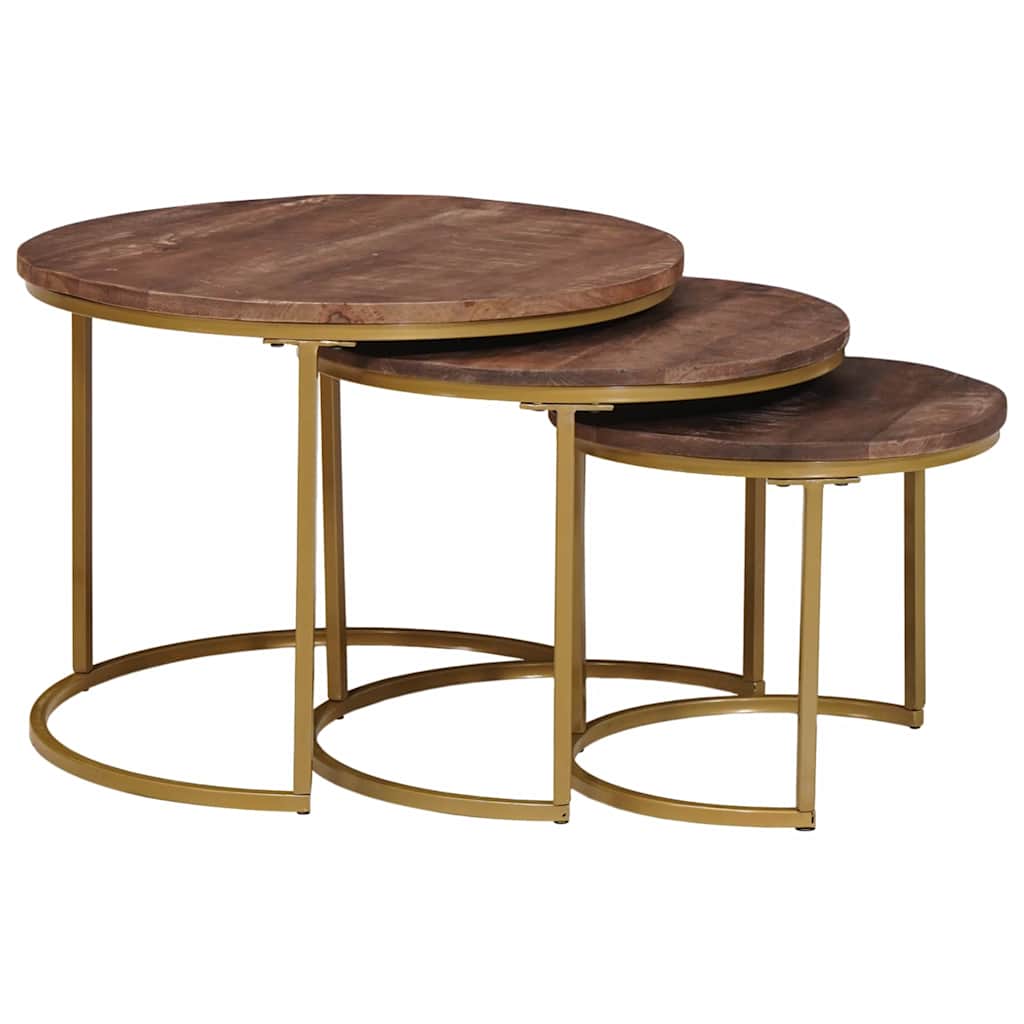 vidaXL Nesting Stoły Kawowe 3 pcs Ciemny brąz Lite drewno mango i stal
