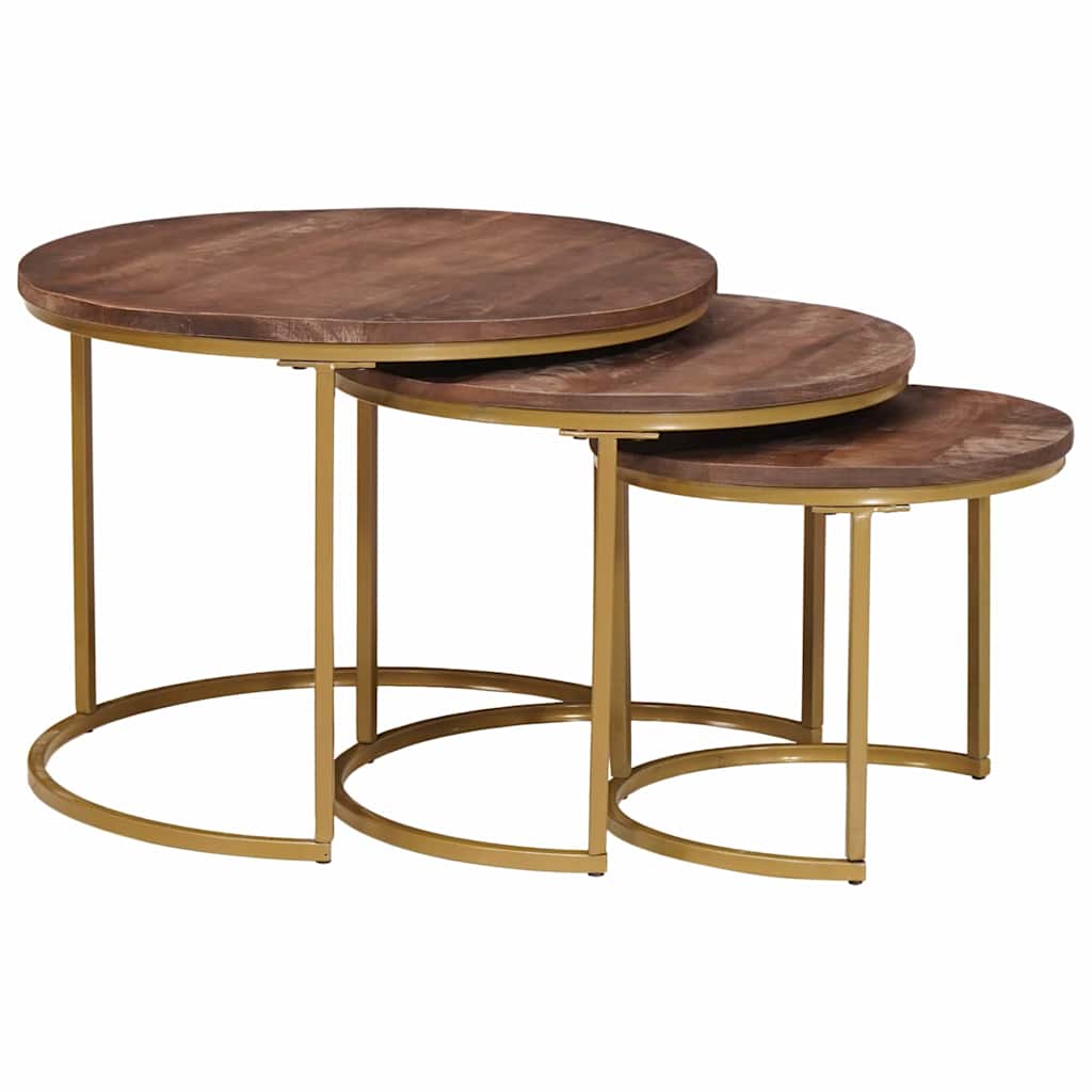 vidaXL Nesting Stoły Kawowe 3 pcs Ciemny brąz Lite drewno mango i stal