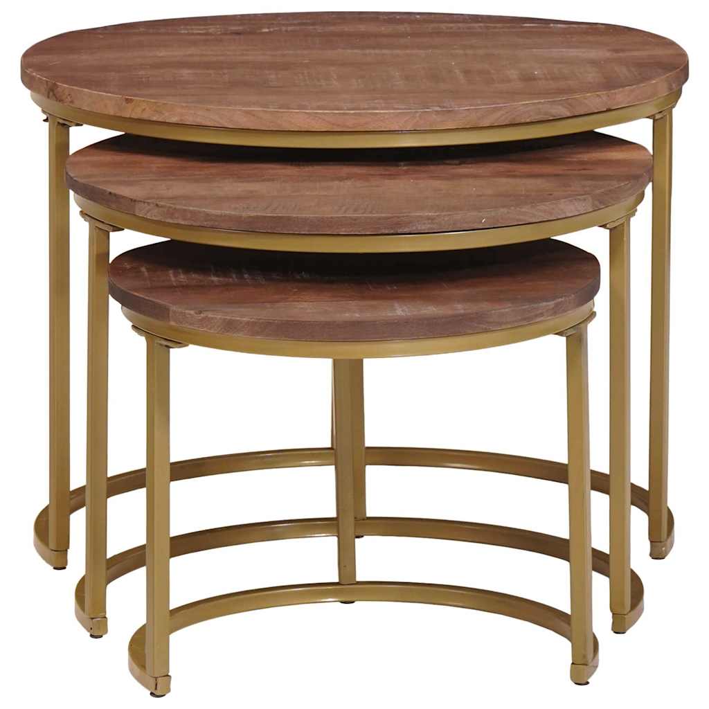 vidaXL Nesting Stoły Kawowe 3 pcs Ciemny brąz Lite drewno mango i stal