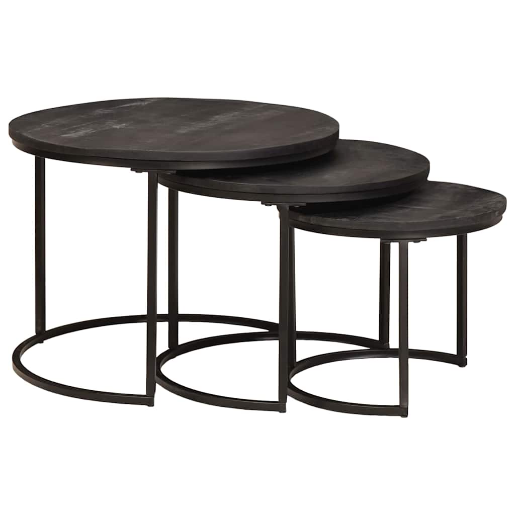 vidaXL Nesting Stoły Kawowe 3 pcs Czarny Lite drewno mango i stal