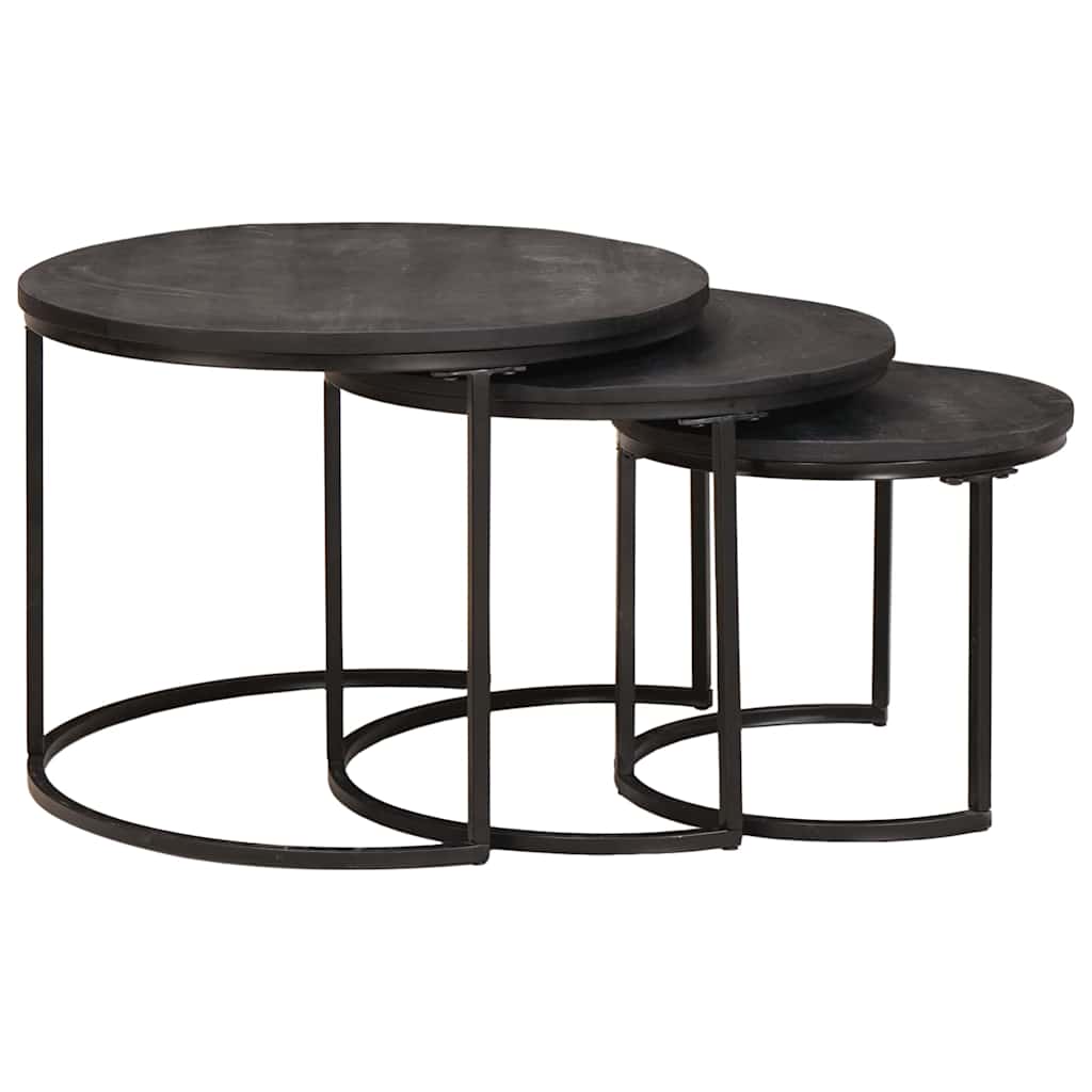 vidaXL Nesting Stoły Kawowe 3 pcs Czarny Lite drewno mango i stal