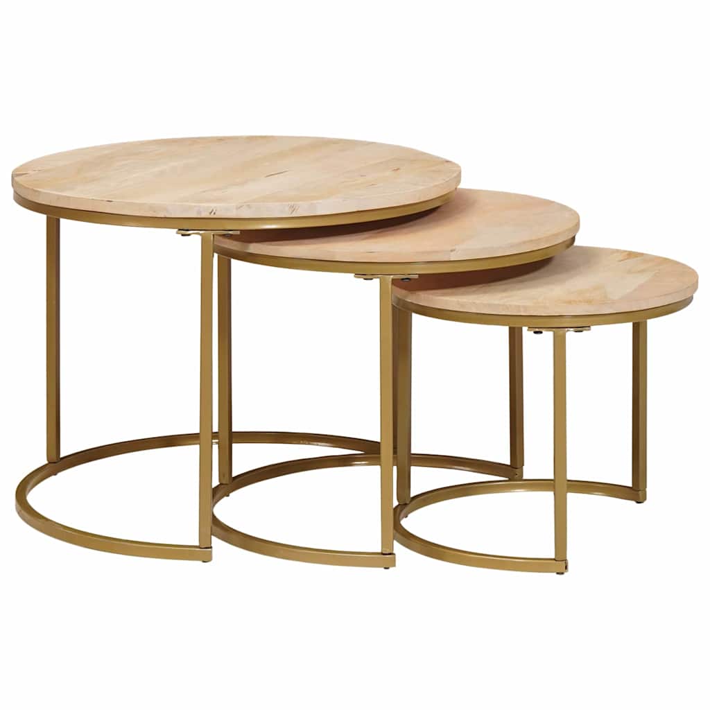 vidaXL Nesting Stoły Kawowe 3 pcs Brązowy Lite drewno mango i stal