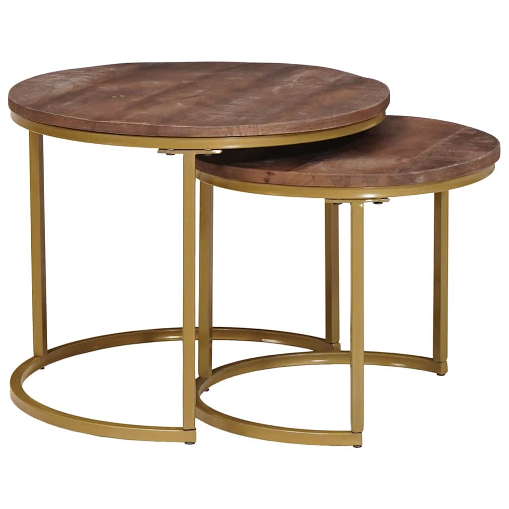 vidaXL Nesting Stoły Kawowe 2 pcs Ciemny brąz Lite drewno mango i stal