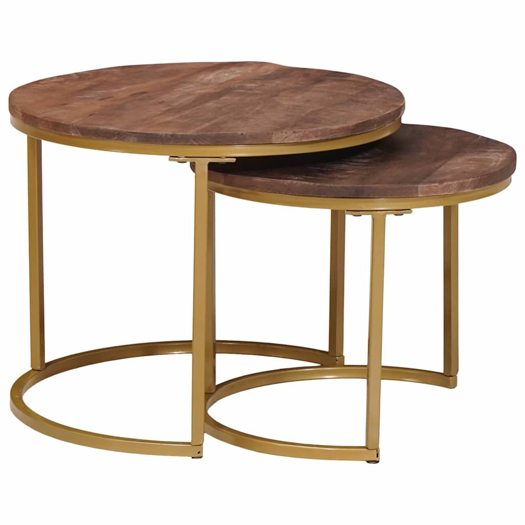 vidaXL Nesting Stoły Kawowe 2 pcs Ciemny brąz Lite drewno mango i stal