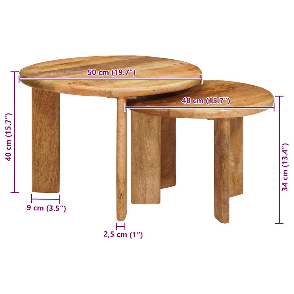 vidaXL Nesting Stoły Kawowe 2 pcs Brązowy Drewno z mango
