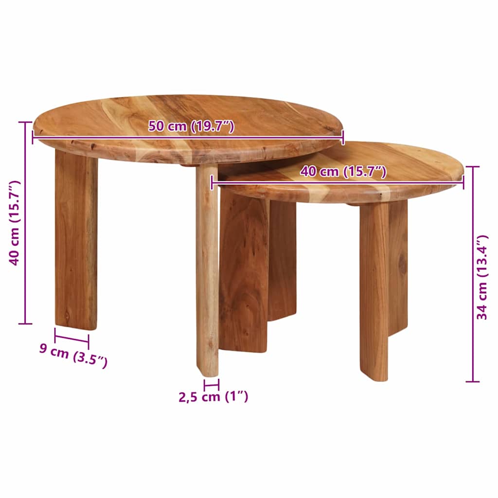 vidaXL Nesting Stoły Kawowe 2 pcs Brązowy Lite Drewno Akacji