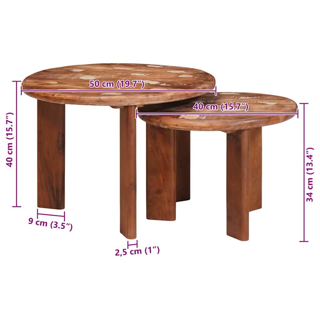 vidaXL Nesting Stoły Kawowe 2 pcs Wielokolorowe Lite odzyskane drewno