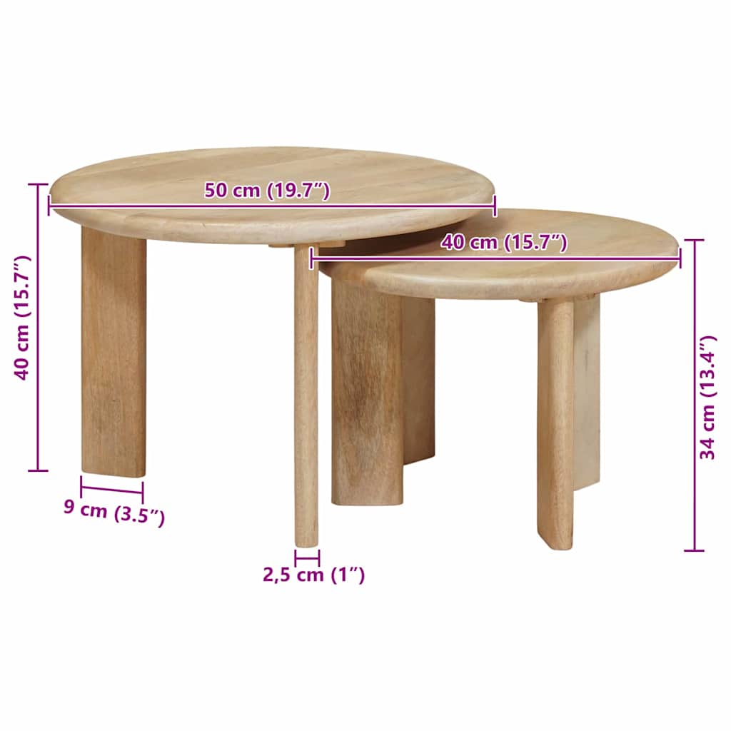 vidaXL Nesting Stoły Kawowe 2 pcs Czarny Drewno z mango