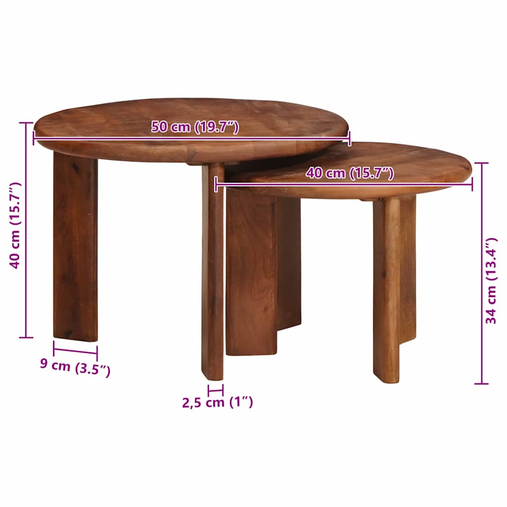 vidaXL Nesting Stoły Kawowe 2 pcs Miodowy brąz Drewno z mango