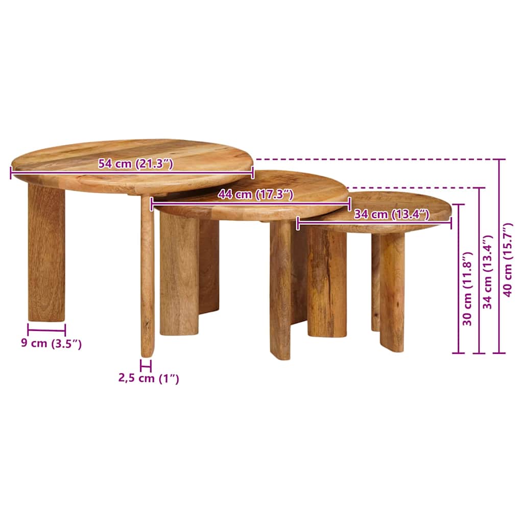vidaXL Nesting Stoły Kawowe 3 pcs Brązowy Drewno z mango