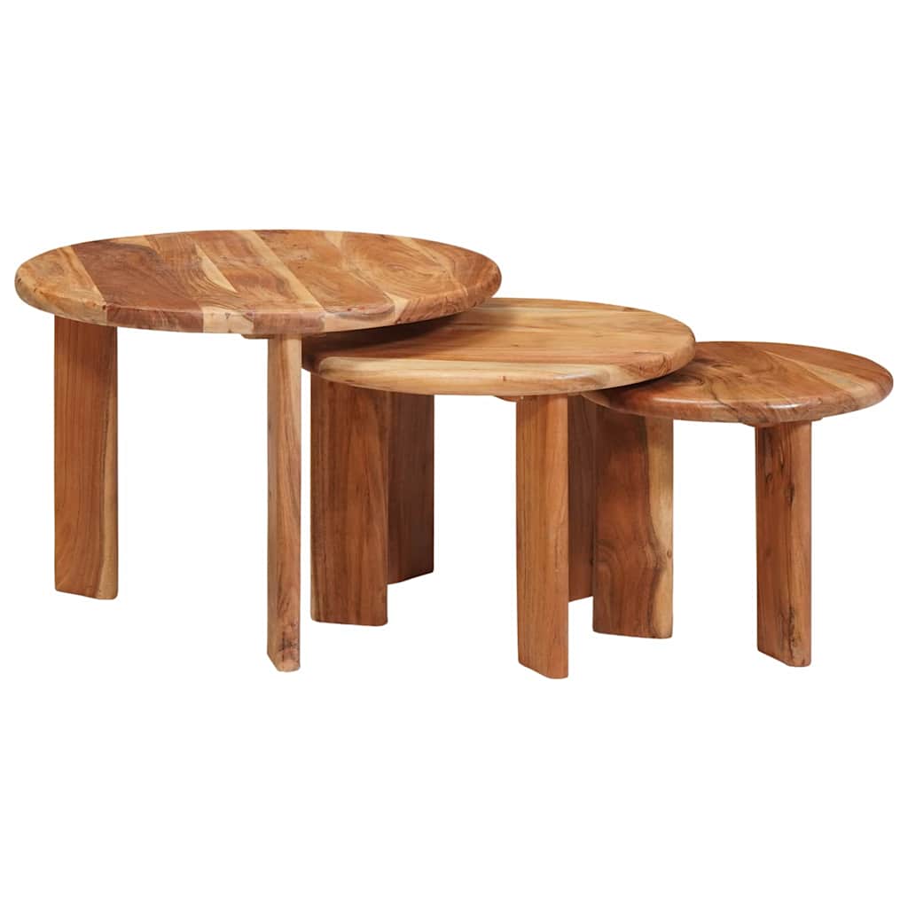 vidaXL Nesting Stoły Kawowe 3 pcs Brązowy Lite Drewno Akacji
