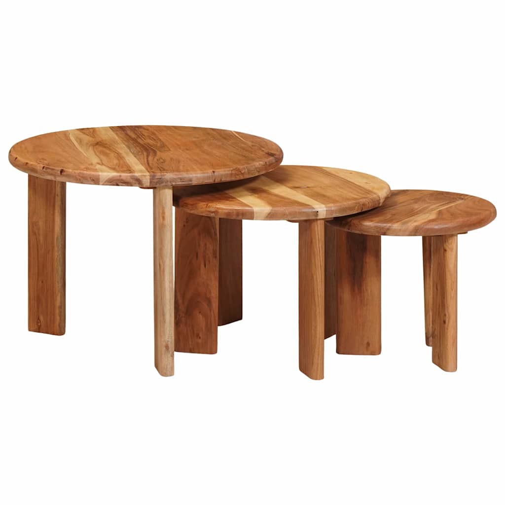 vidaXL Nesting Stoły Kawowe 3 pcs Brązowy Lite Drewno Akacji