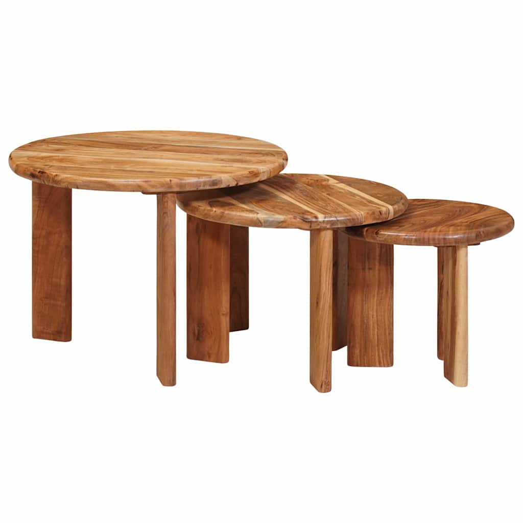 vidaXL Nesting Stoły Kawowe 3 pcs Brązowy Lite Drewno Akacji