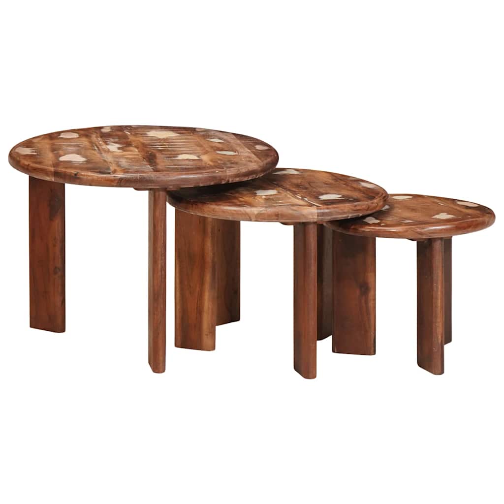 vidaXL Nesting Stoły Kawowe 3 pcs Wielokolorowe Lite odzyskane drewno