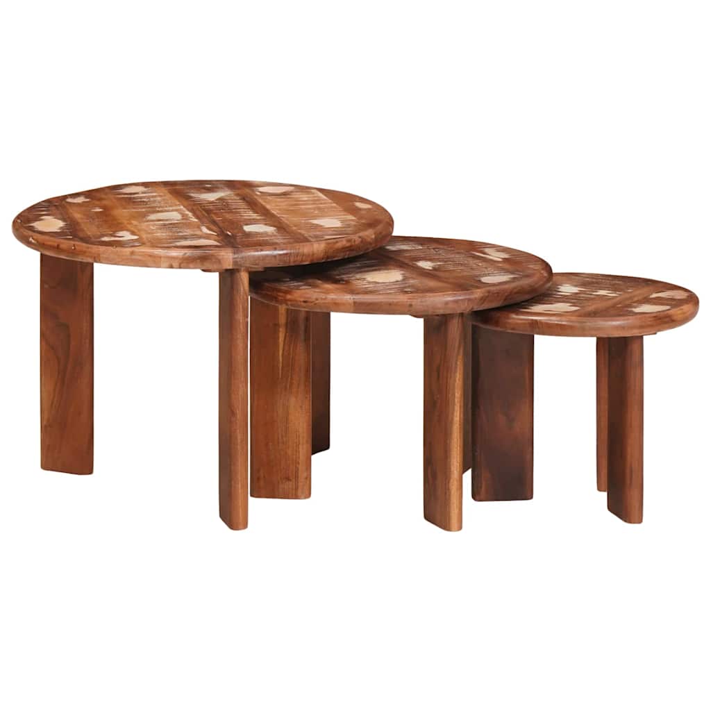 vidaXL Nesting Stoły Kawowe 3 pcs Wielokolorowe Lite odzyskane drewno