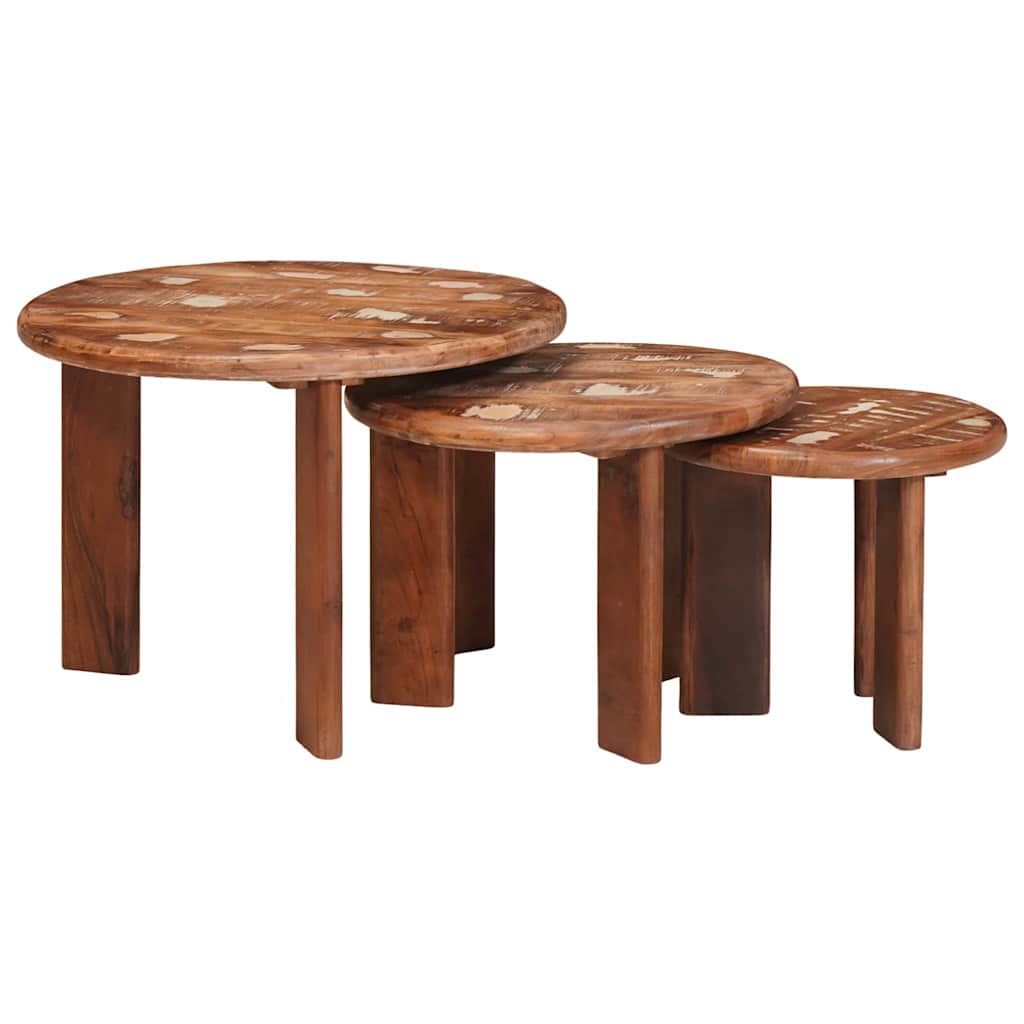 vidaXL Nesting Stoły Kawowe 3 pcs Wielokolorowe Lite odzyskane drewno
