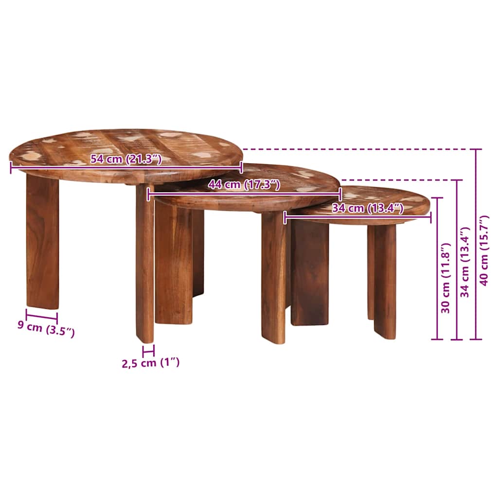 vidaXL Nesting Stoły Kawowe 3 pcs Wielokolorowe Lite odzyskane drewno