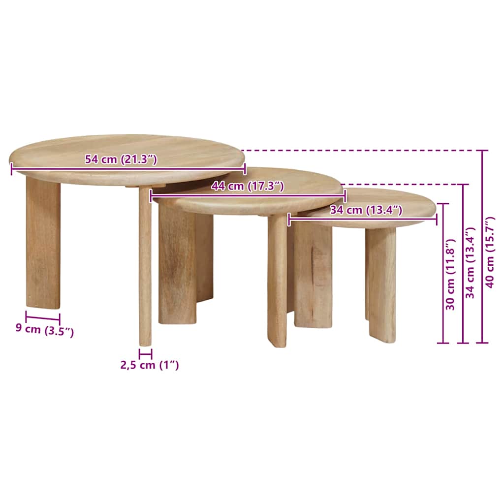 vidaXL Nesting Stoły Kawowe 3 pcs Czarny Drewno z mango