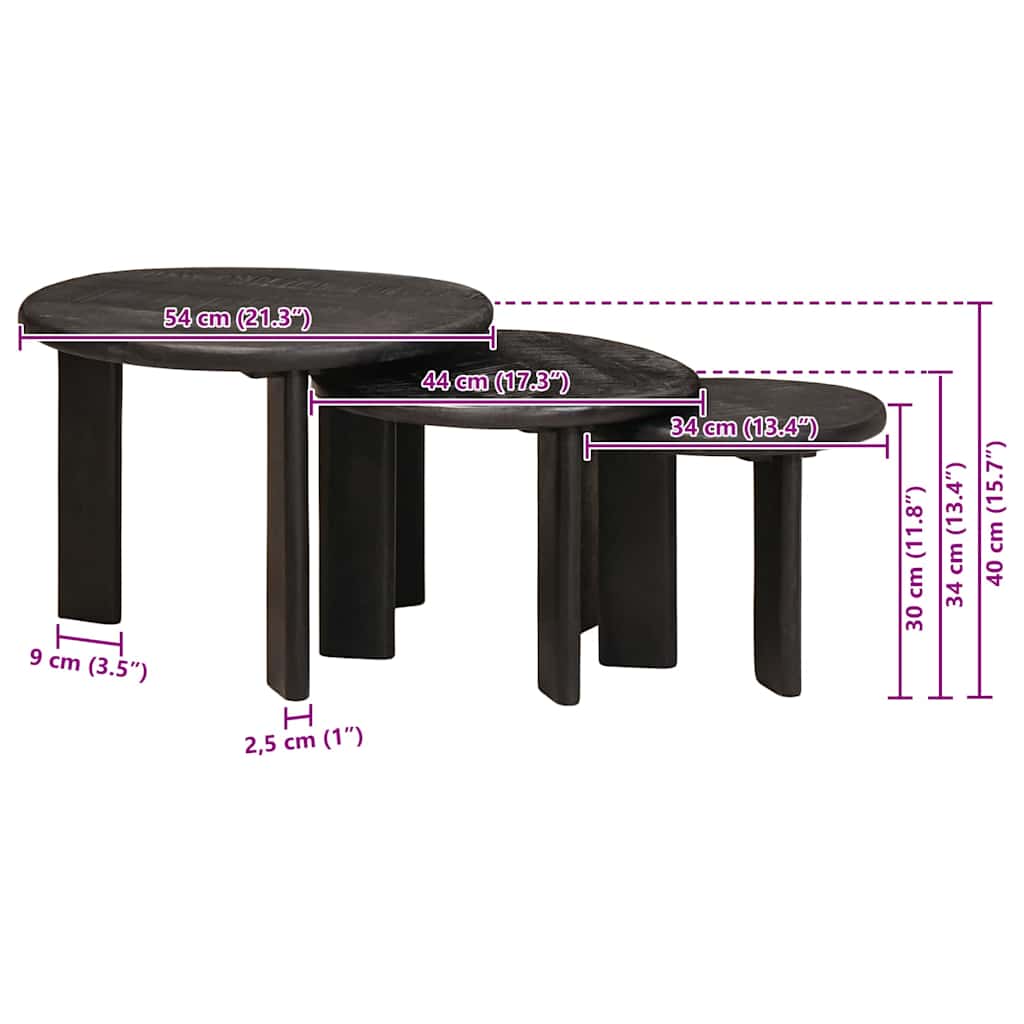 vidaXL Nesting Stoły Kawowe 3 pcs Biały Drewno z mango