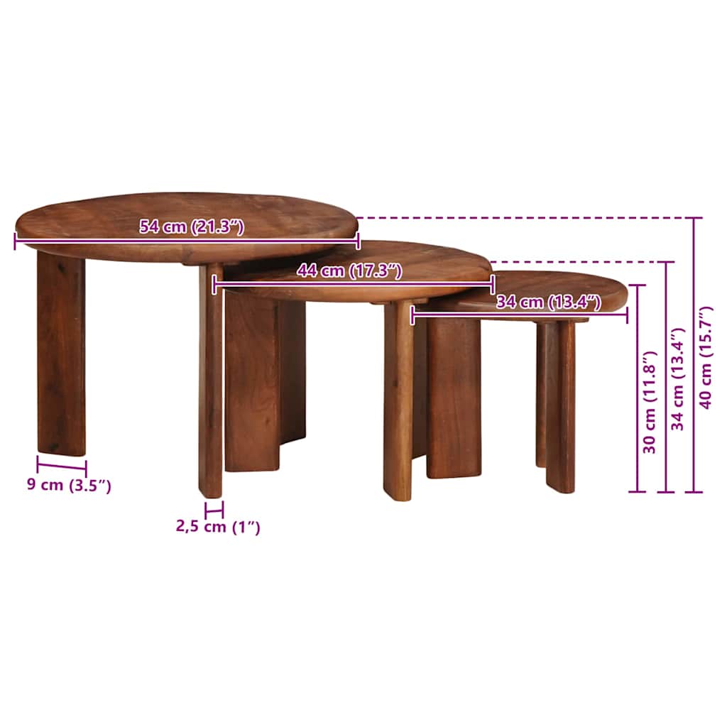 vidaXL Nesting Stoły Kawowe 3 pcs Miodowy brąz Drewno z mango