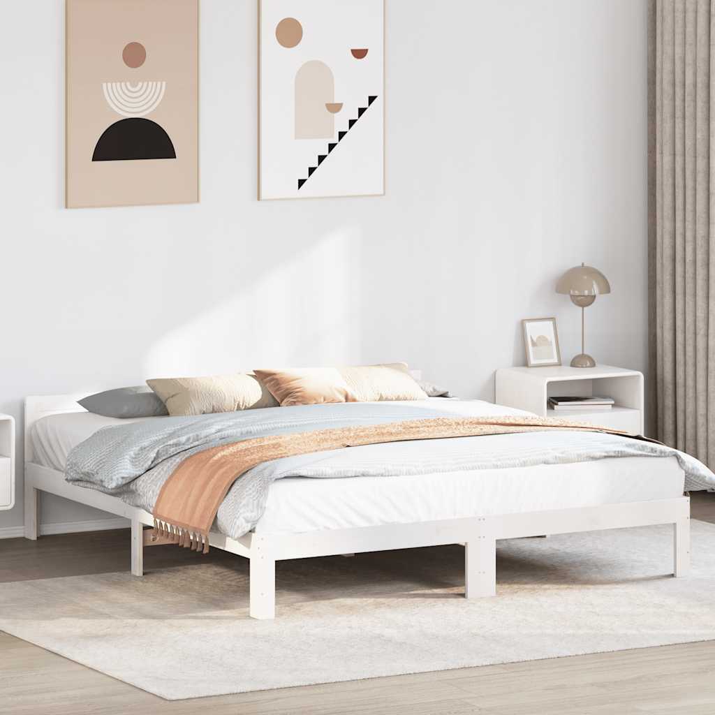vidaXL Rama łóżka bez materaca, biała, 160x200 cm, lite drewno sosnowe