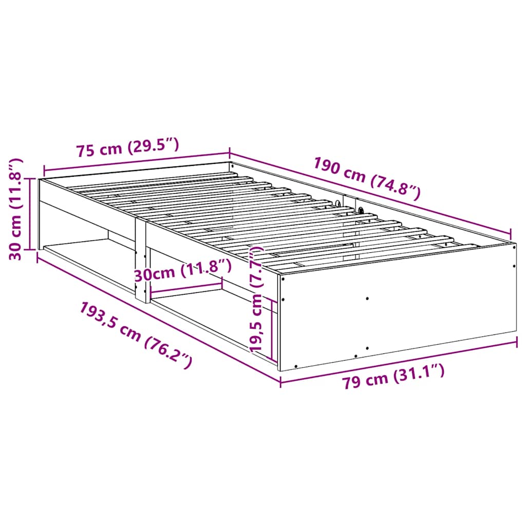 vidaXL Łóżko dzienne bez materaca 75x190 cm lite drewno sosnowe