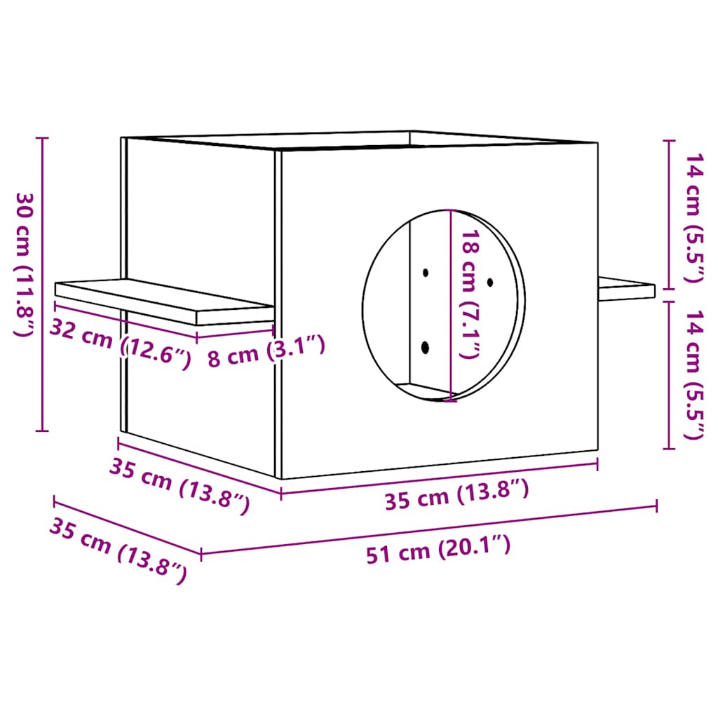 vidaXL Domek dla kota, 51x35x30 cm, lite drewno sosnowe