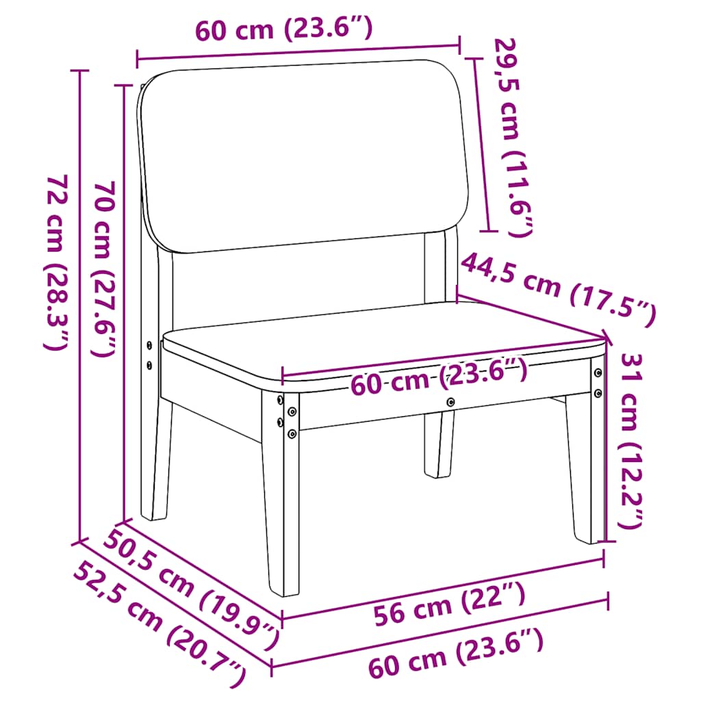 vidaXL Krzesła ogrodowe 2 szt. 60x52,5x72 cm Drewno impregnowane Sosna