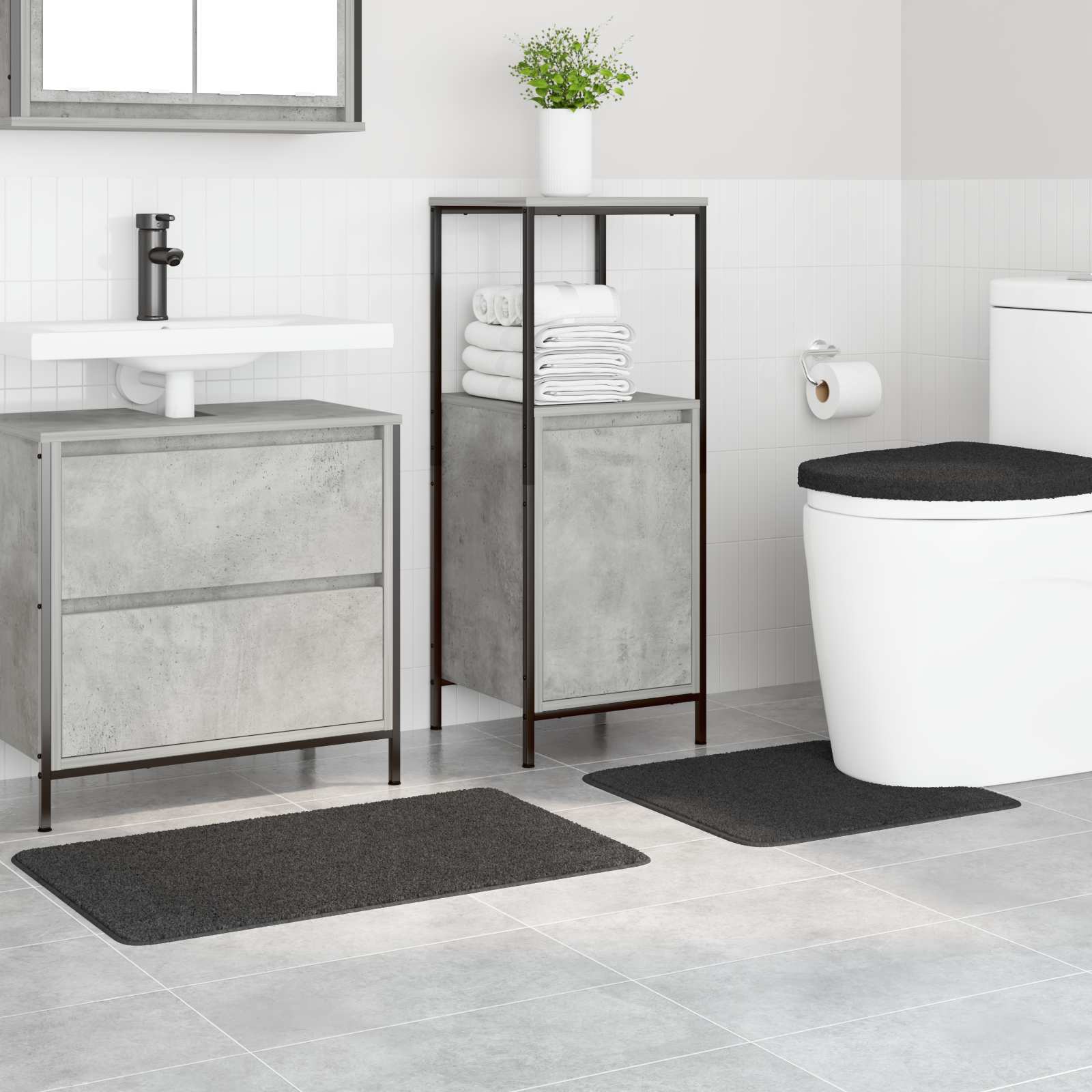 vidaXL Zestaw mat łazienkowych antypoślizgowych 3 pcs ciemno szary PP