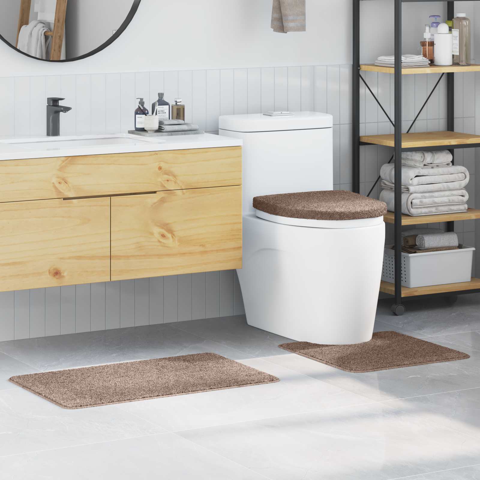 vidaXL Zestaw mat łazienkowych antypoślizgowych 3 pcs Brązowy PP