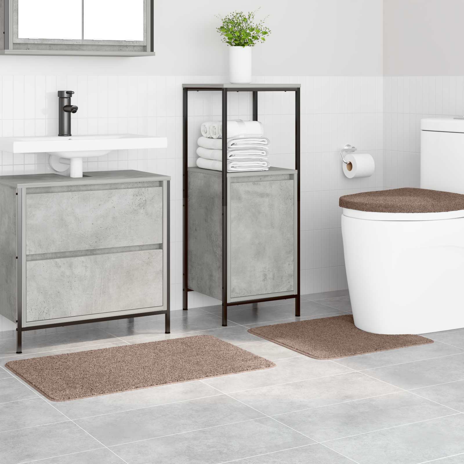vidaXL Zestaw mat łazienkowych antypoślizgowych 3 pcs Brązowy PP
