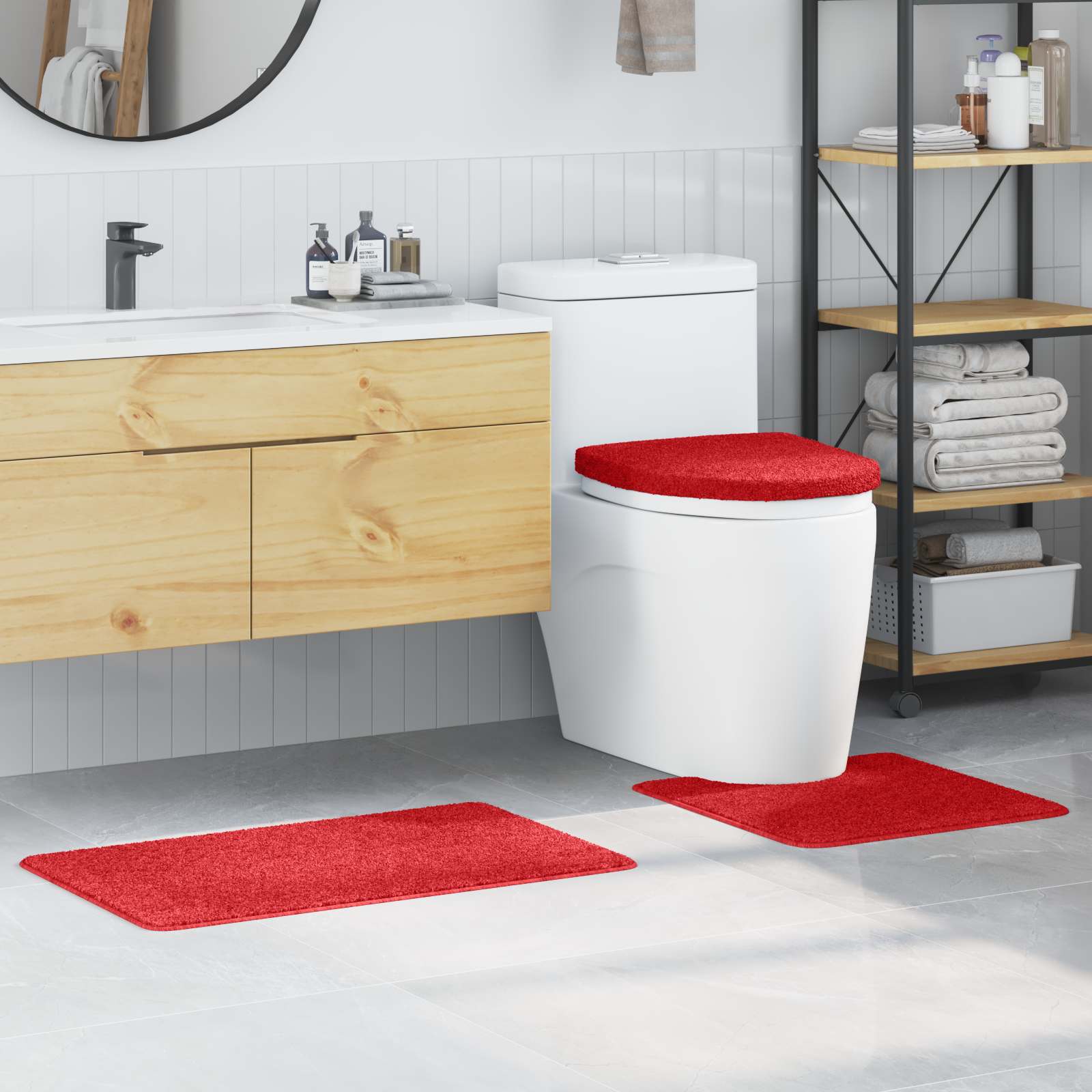 vidaXL Zestaw mat łazienkowych antypoślizgowych 3 pcs Czerwony PP