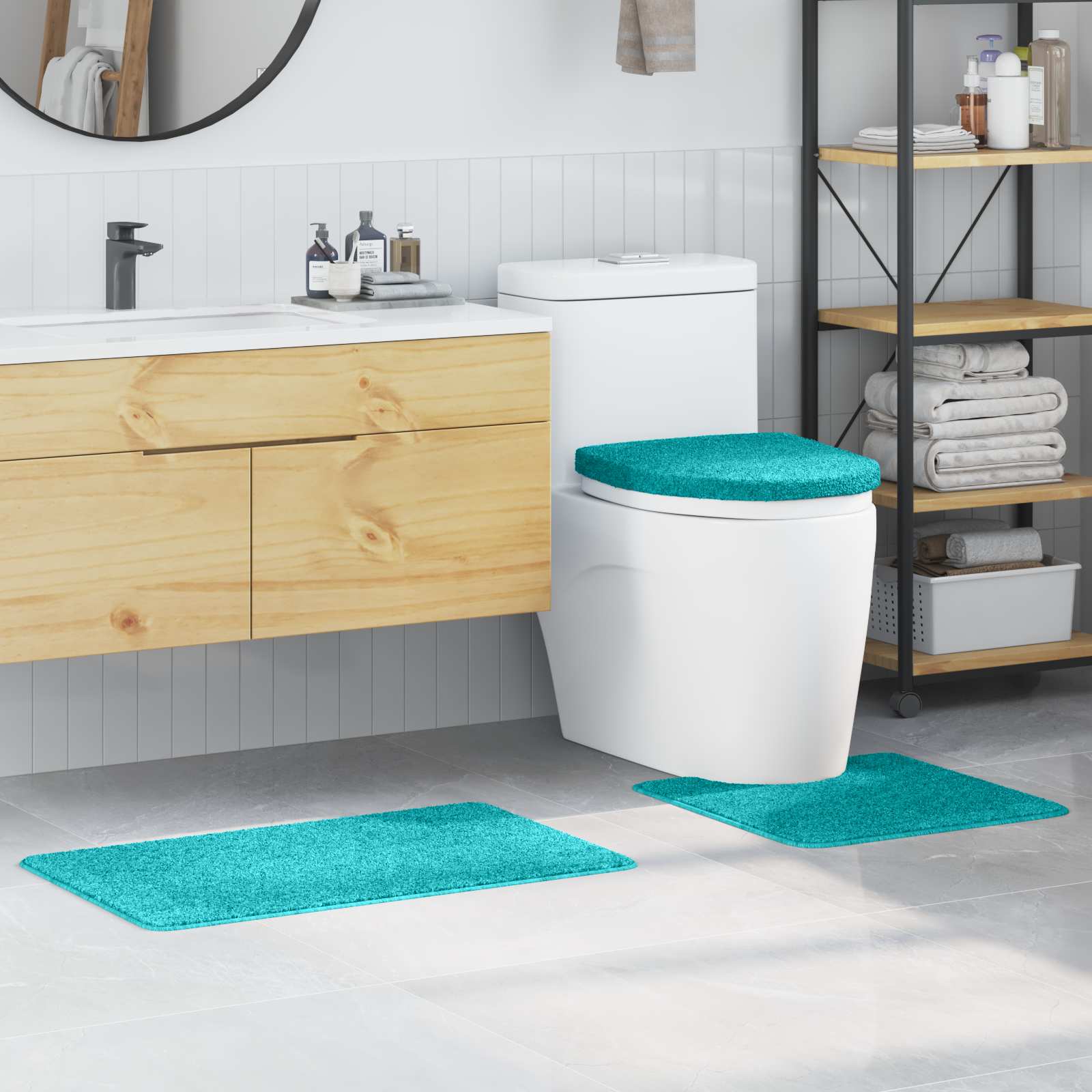 vidaXL Zestaw mat łazienkowych antypoślizgowych 3 pcs Turkusowy PP